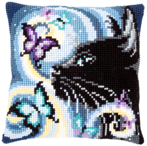 Cat with Butterflies Cross Stitch Cushion Front Kit