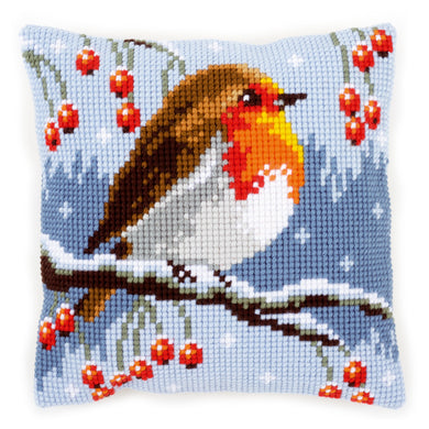 Red Robin in the Winter Cross Stitch Cushion Front Kit