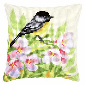 Tit and Blossoms - Cross Stitch Cushion Front Kit