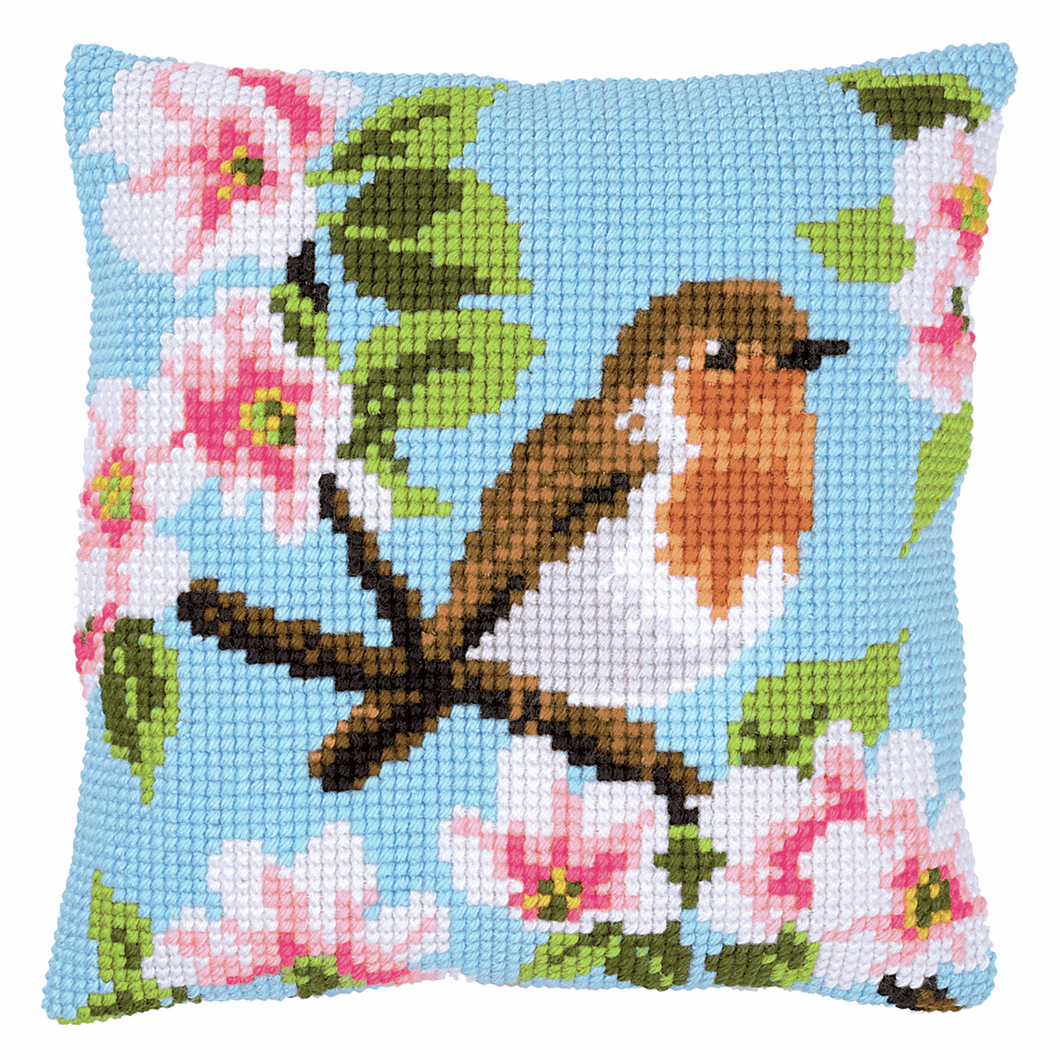 Robin and Blossoms - Cross Stitch Cushion Front Kit