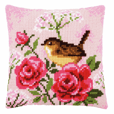 Bird and Roses Cross Stitch Cushion Front Kit