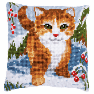Cat in the Snow - Cross Stitch Cushion Front Kit