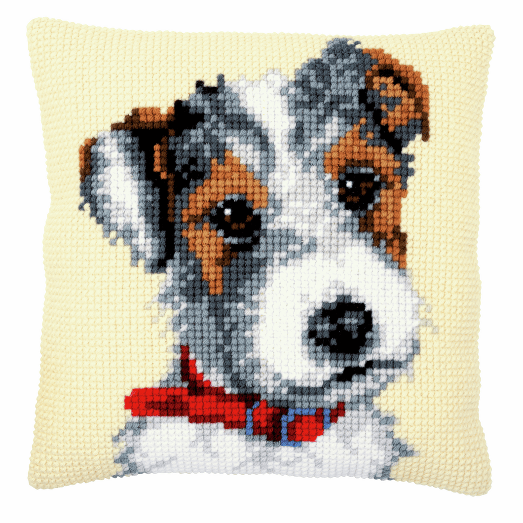 Dog with Red Collar - Cross Stitch Cushion Front Kit