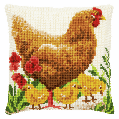 Chicken with Chicks - Cross Stitch Cushion Front Kit