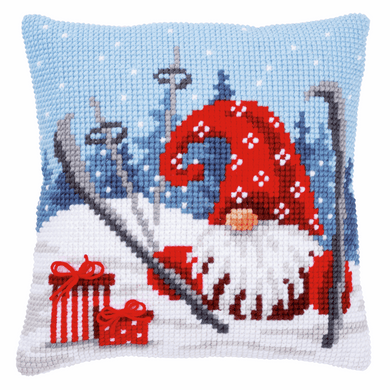 Christmas Gnome Skiing - Cross Stitch Cushion Front Kit