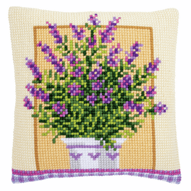 Lavender in Pot Cross Stitch Cushion Front Kit