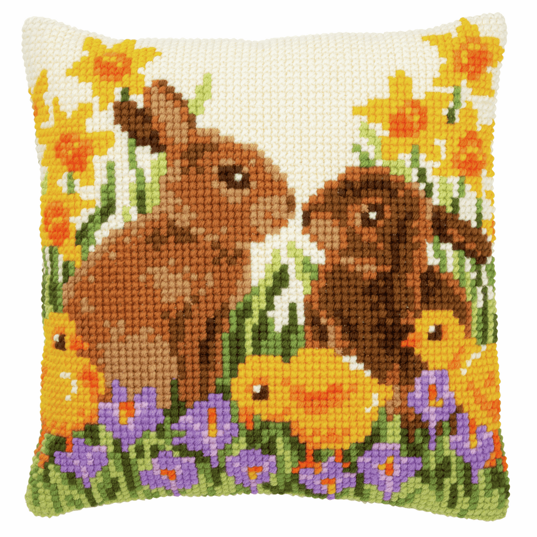 Rabbits with Chicks - Cross Stitch Cushion Front Kit