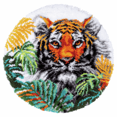 Tiger with Jungle Leaves - Latch Hook Rug Kit