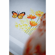 Load image into Gallery viewer, Orange Flowers and Butterflies Tablecloth Embroidery Kit