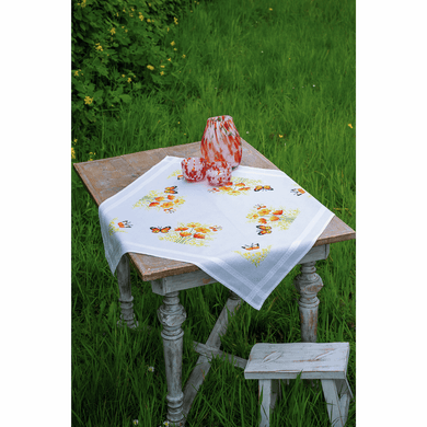Orange Flowers and Butterflies Tablecloth Embroidery Kit
