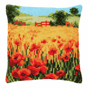 Poppies Landscape Cross Stitch Cushion Front Kit
