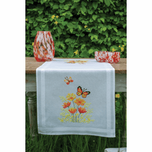Load image into Gallery viewer, Orange Flowers and Butterflies Table Runner Embroidery Kit