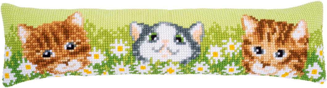 Cats Among Daisies - Cross Stitch Draft Excluder Front Kit