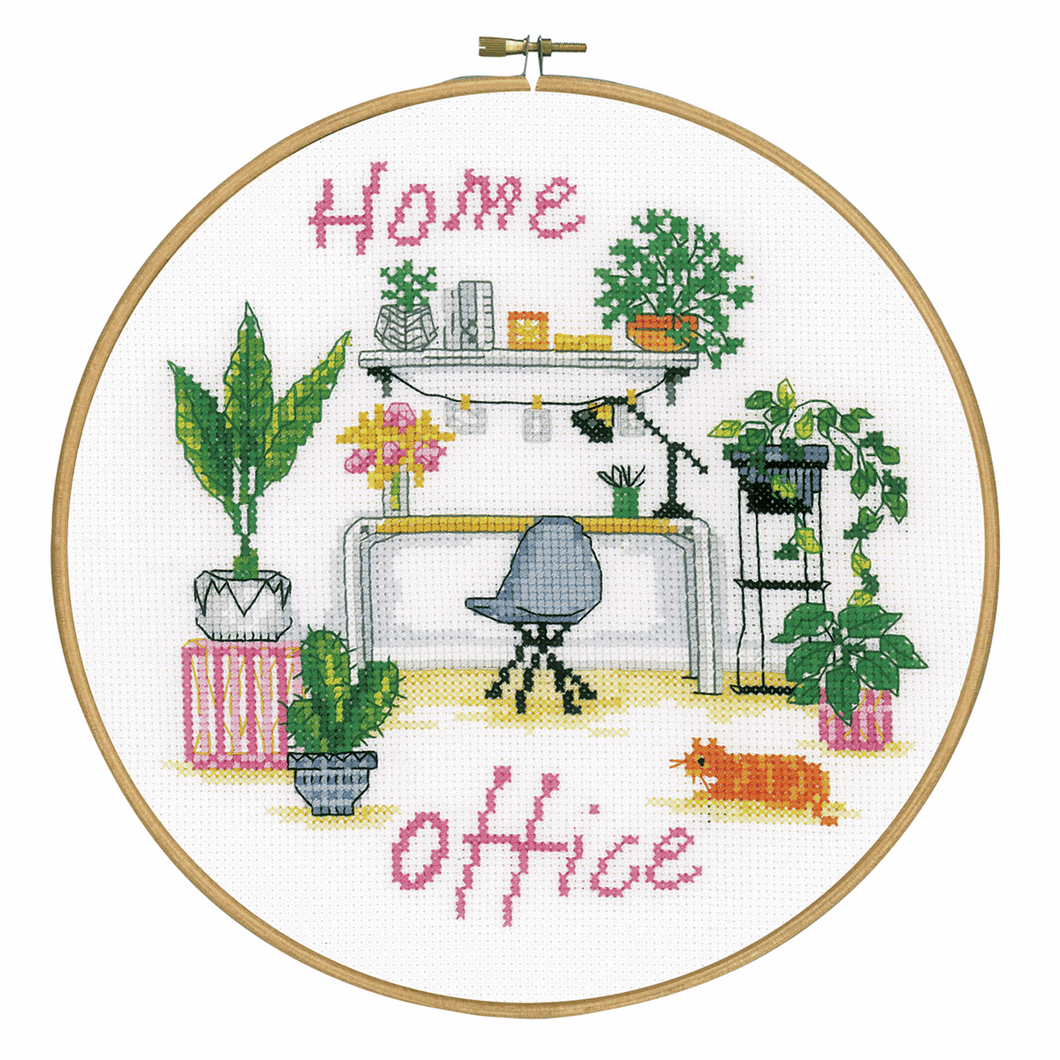 Home Office Cross Stitch Kit with Hoop