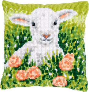 Lamb Among Flowers - Cross Stitch Cushion Front Kit