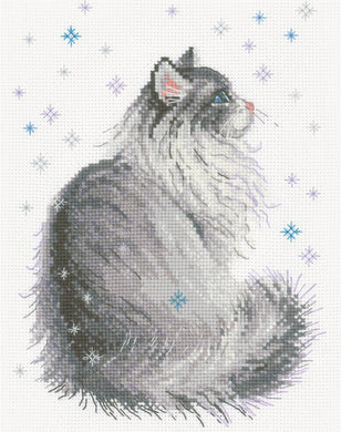 Snowy Meow (Cat) Cross Stitch Kit