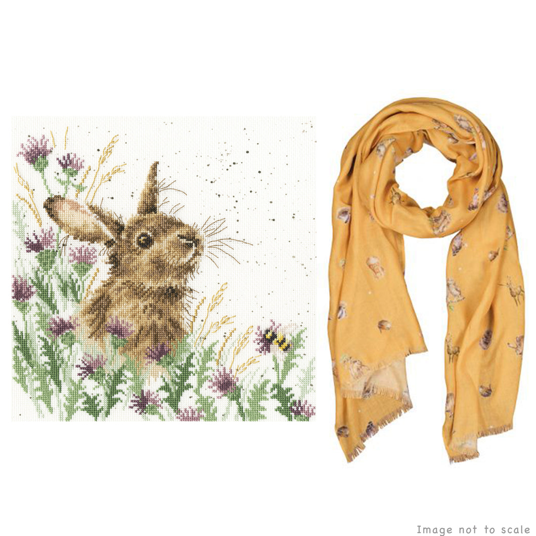 The Meadow Gift Set - Cross Stitch Kit & Mustard Woodlands Scarf