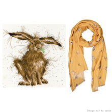 Load image into Gallery viewer, Hare Brained Gift Set - Cross Stitch Kit &amp; Mustard Woodland Scarf