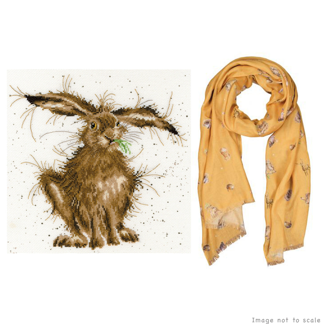 Hare Brained Gift Set - Cross Stitch Kit & Mustard Woodland Scarf