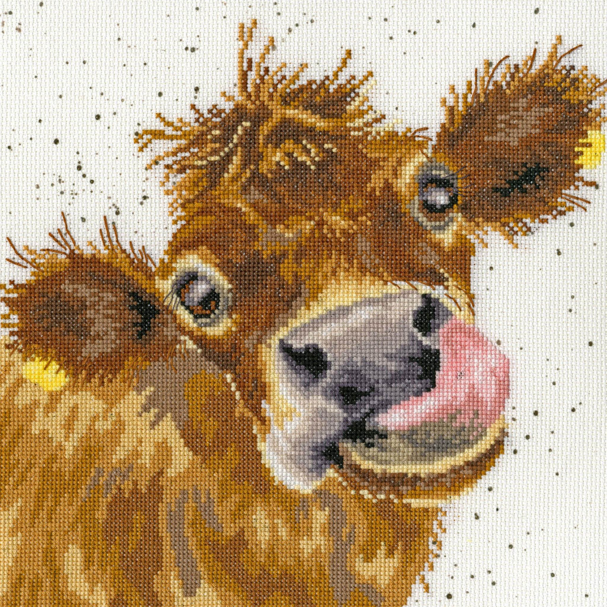 Cute brown cow cross stitch from Bothy Threads counted Cross Stitch Kit designed by Hannah Dale
