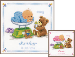 Baby & Bear Birth Record Cross Stitch Kit