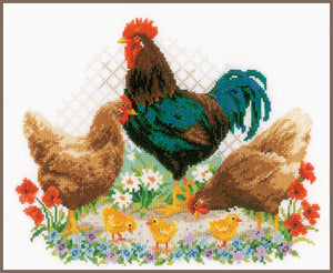 Roosters and Chickens Cross Stitch Kit