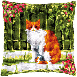 Cat Between Flowers II Cross Stitch Cushion Front Kit