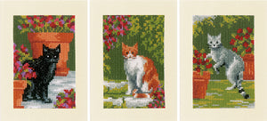 Cats Between Flowers Greeting Card Cross Stitch Kit