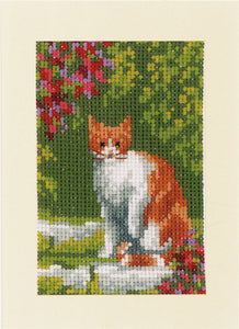Cats Between Flowers Greeting Card Cross Stitch Kit
