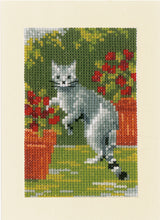 Load image into Gallery viewer, Cats Between Flowers Greeting Card Cross Stitch Kit