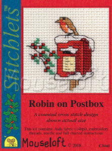 Robin on Postbox Stitchlets Christmas Card Cross Stitch Kit