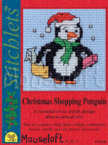 Christmas Shopping Penguin Stitchlets Christmas Card Cross Stitch Kit