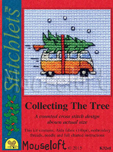 Camper Van Collecting the Tree Stitchlets Christmas Card Cross Stitch Kit