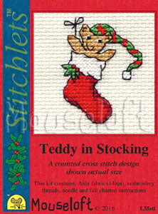 Teddy in a Stocking Stitchlets Christmas Card Cross Stitch Kit