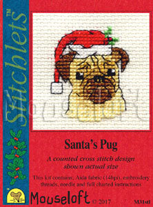 Santa's Pug Stitchlets Christmas Card Cross Stitch Kit