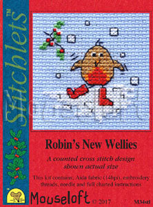 Robin's New Wellies Stitchlets Christmas Card Cross Stitch Kit