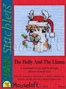 The Holly and the Llama Stitchlets Christmas Card Cross Stitch Kit